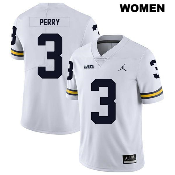 Women's NCAA Michigan Wolverines Jalen Perry #3 White Jordan Brand Authentic Stitched Legend Football College Jersey FT25U08BB